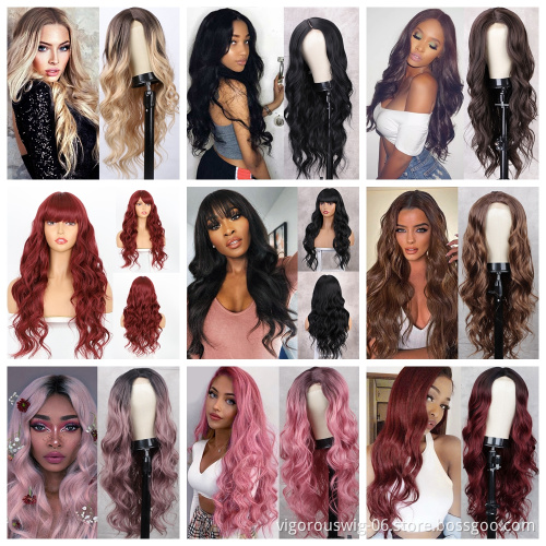 Pre Plucked Hair Line Synthetic Hair Fiber Wigs Women Xuchang U Part Lace Front Wig Curly Long Cheap Good Heat Resistant Hair